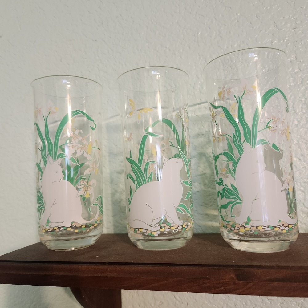 (3) Vtg Culver Acrylic Cat 20 Oz Highball Tumbler CottageCore Patio Made Taiwan